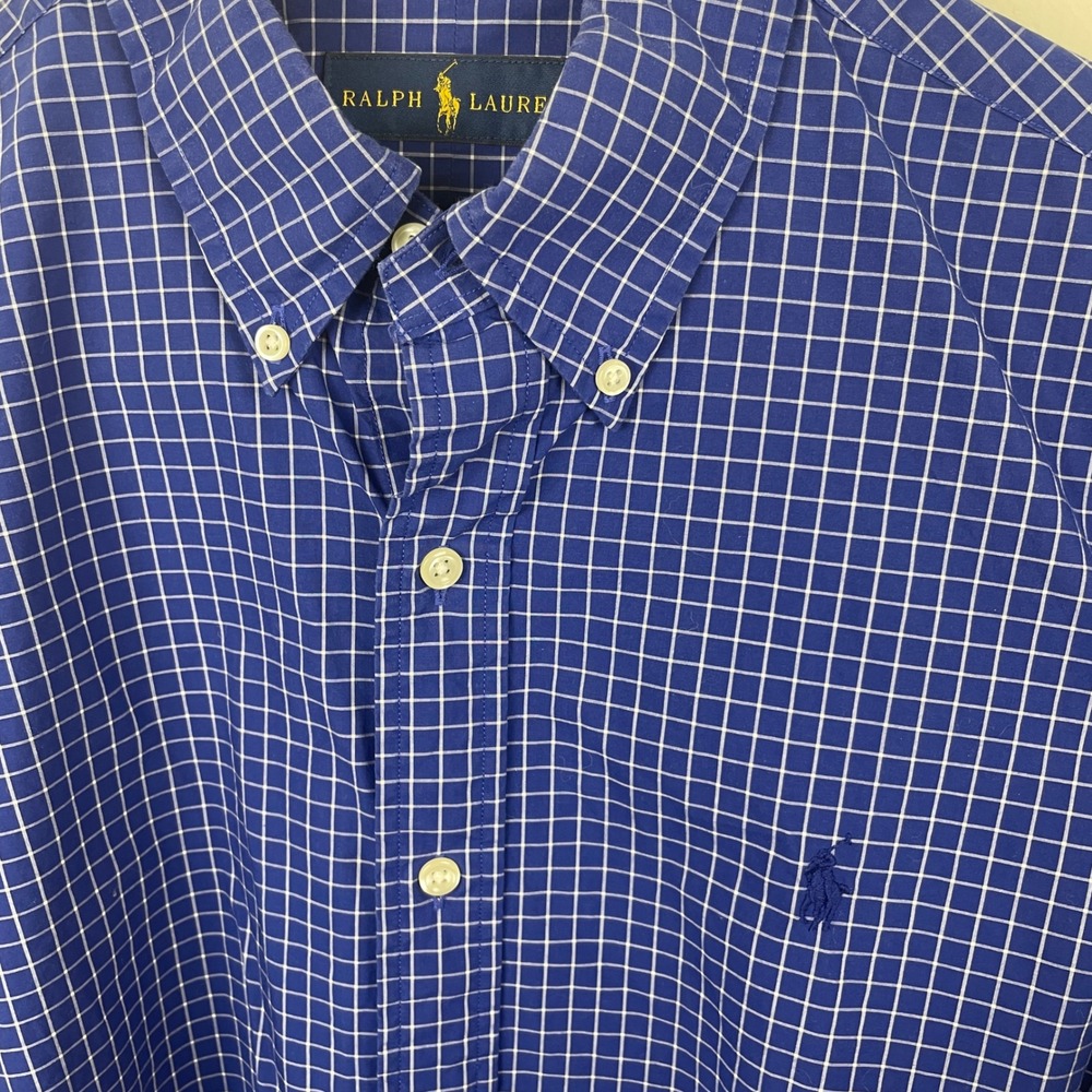 Ralph Lauren Mens‎ Blue White Windowpane Check Cotton Button Down Shirt Size M